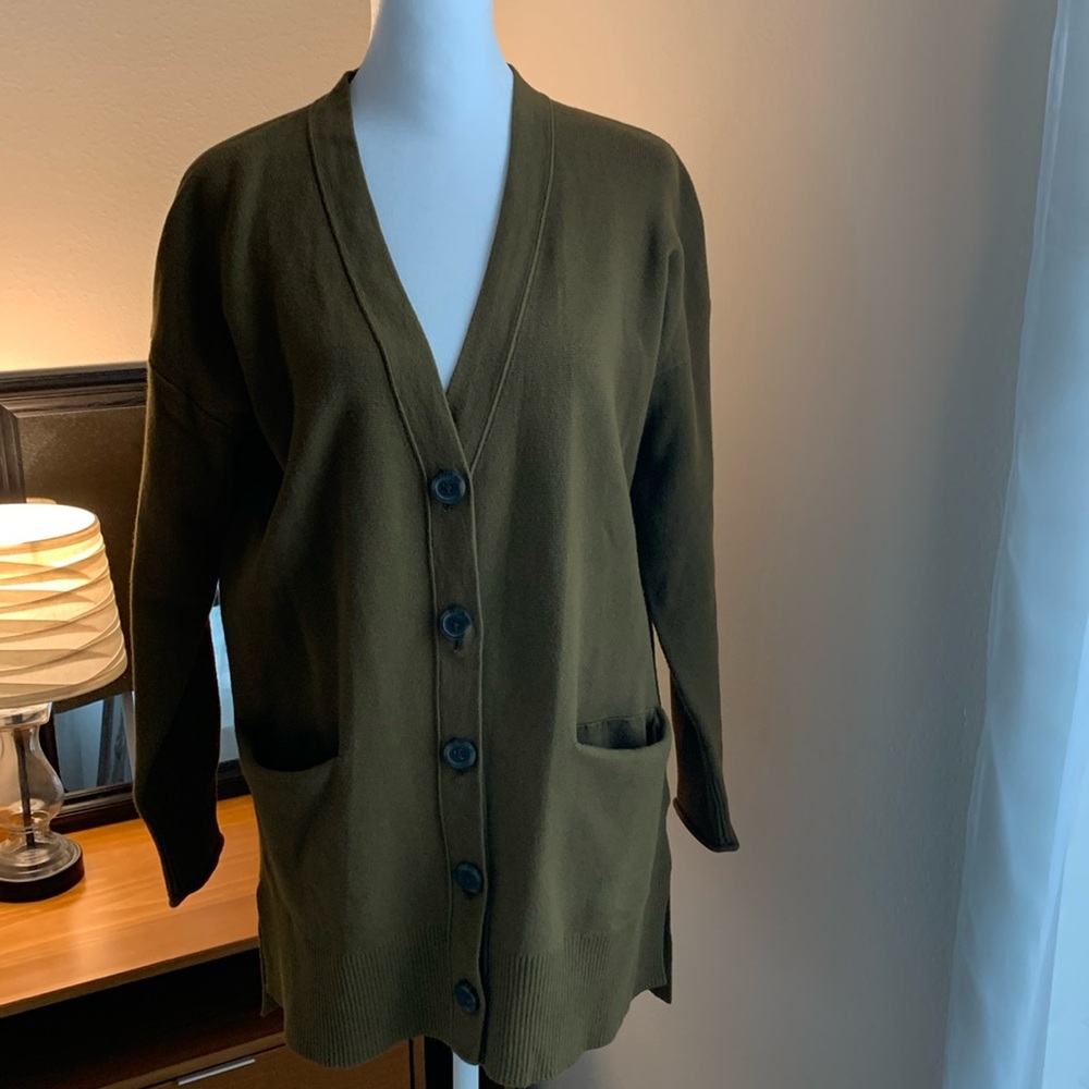Madewell Long Green Button Up Cardigan/ Small